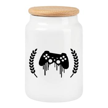 Gaming Controller Wreath - Cookie Jar with Wooden Lid - white - Front
