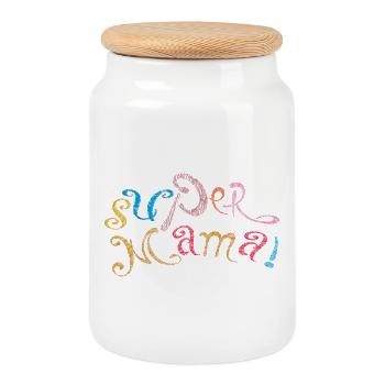 Super mom - Cookie Jar with Wooden Lid - white - Front