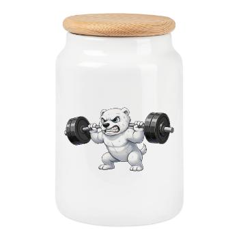 Süßer Bären Eisbär Fitness Gewichtheber Workout - Keksdose mit Holzdeckel - Weiß - Vorne