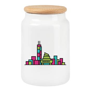 Hamilton City Skyline Industry Linienkunst - Keksdose mit Holzdeckel - Weiß - Vorne