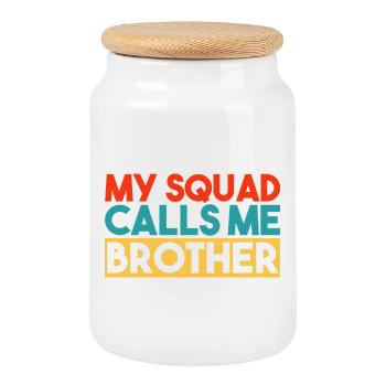Mon escouade m’appelle Brother Typographie rétro - Boîte à biscuits avec couvercle en bois - blanc - Devant