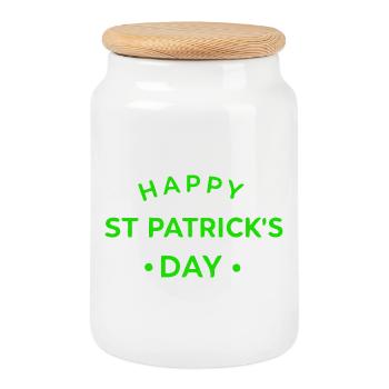 St. Patrick's Day Green - Cookie Jar with Wooden Lid - white - Front