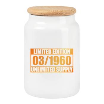 66th Birthday Limited Edition - ꝏ Supply 03/1960 - Cookie Jar with Wooden Lid - white - Front