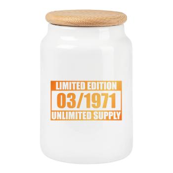55th Birthday Limited Edition - ꝏ Supply 03/1971 - Cookie Jar with Wooden Lid - white - Front