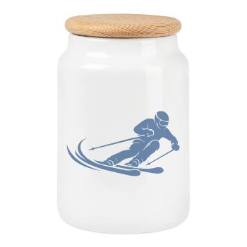 Ski minimaliste en silhouette - Boîte à biscuits avec couvercle en bois - blanc - Devant
