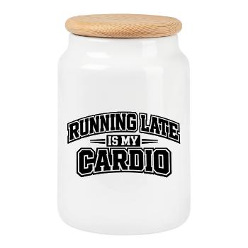 Running Late Is My Cardio Saying College - Cookie Jar with Wooden Lid - white - Front