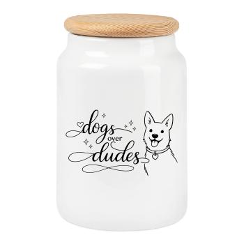 dogs over dudes - Cookie Jar with Wooden Lid - white - Front