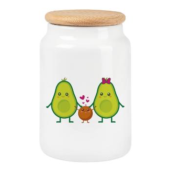 Familie Avocado - Keksdose mit Holzdeckel - Weiß - Vorne