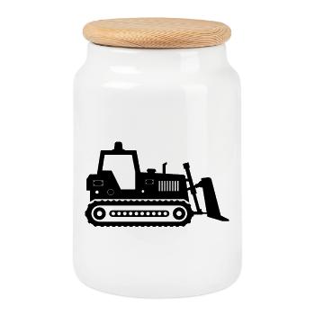 Bulldozer - Boîte à biscuits avec couvercle en bois - blanc - Devant