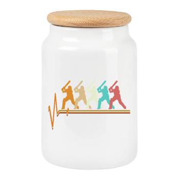 Cricket Heartbeat Retro Batsman Pulse Slogan - Cookie Jar with Wooden Lid - white - Front