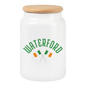 Emblème des drapeaux irlandais de Waterford - Boîte à biscuits avec couvercle en bois - blanc - Devant