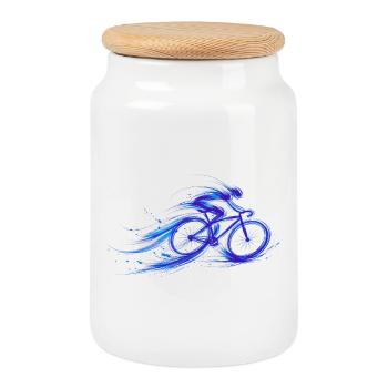Cycliste Vélo Rapide Bleu - Boîte à biscuits avec couvercle en bois - blanc - Devant