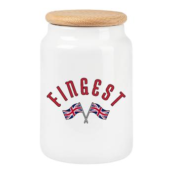 Fingest Bannières de l’Union Jack croisées - Boîte à biscuits avec couvercle en bois - blanc - Devant