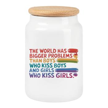 The World Has Bigger Problems - LGBTQ Statement - Cookie Jar with Wooden Lid - white - Front
