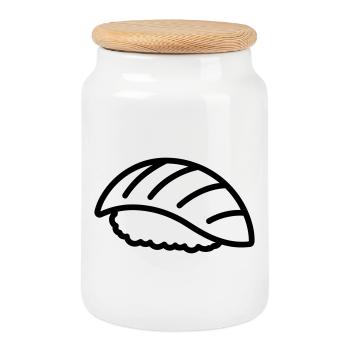 sushi - Cookie Jar with Wooden Lid - white - Front