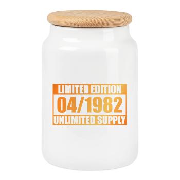 44th Birthday Limited Edition - ꝏ Supply 04/1982 - Cookie Jar with Wooden Lid - white - Front