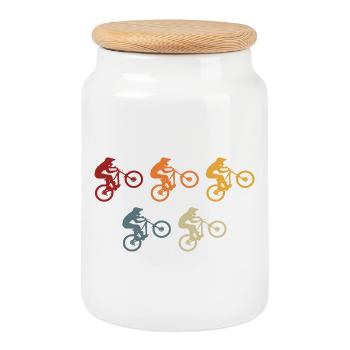 Bicycle Mountain Bike Retro Cyclist Gift - Cookie Jar with Wooden Lid - white - Front
