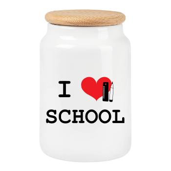 I Love School: Iconic Black Love School Pattern - Cookie Jar with Wooden Lid - white - Front