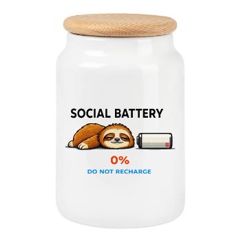 Sleepy Sloth 0% Do Not Recharge - Cookie Jar with Wooden Lid - white - Front