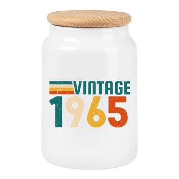 Cadeaux d’anniversaire vintage 1965 - Boîte à biscuits avec couvercle en bois - blanc - Devant