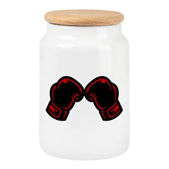 Logo de l’icône des gants de boxe - Boîte à biscuits avec couvercle en bois - blanc - Devant