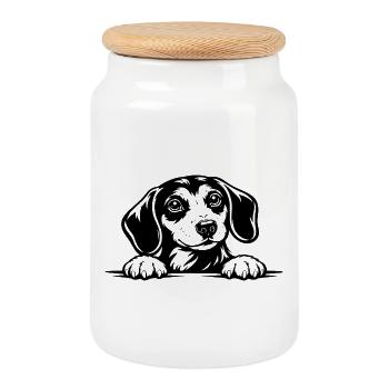 Portrait du teckel à la patte - Boîte à biscuits avec couvercle en bois - blanc - Devant
