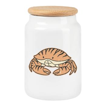 Vintage pastel coastal crab tiger stripe - Cookie Jar with Wooden Lid - white - Front