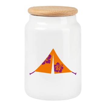 Tente Hawaï Campeur Vie en Van Hibiscus Blossom en plein air - Boîte à biscuits avec couvercle en bois - blanc - Devant