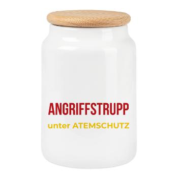 Feuerwehr Angriffstrupp unter Atemschutz – T‑Shirt - Keksdose mit Holzdeckel - Weiß - Vorne