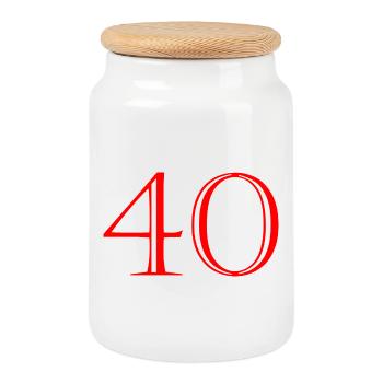 40. 40 YEARS. 40th ANNIVERSARY. 40 YEARS ANNIVERSARY. - Cookie Jar with Wooden Lid - white - Front