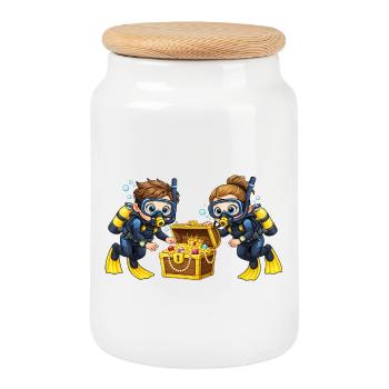 Chasse au trésor des plongeurs Aventure pour enfants Océan - Boîte à biscuits avec couvercle en bois - blanc - Devant