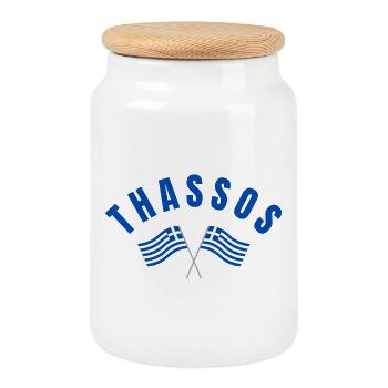 Thassos Drapeaux Grecs Croisés - Boîte à biscuits avec couvercle en bois - blanc - Devant