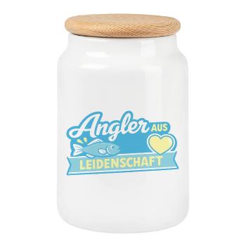 Angler Leidenschaft Fischsee - Keksdose mit Holzdeckel - Weiß - Vorne