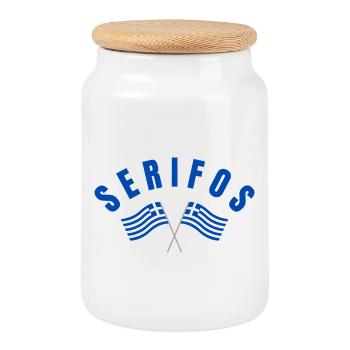 Serifos Greek Flags  - Cookie Jar with Wooden Lid - white - Front