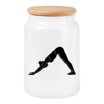 Silhouette de yoga canin face vers le bas - Boîte à biscuits avec couvercle en bois - blanc - Devant