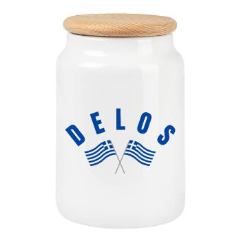 Drapeaux grecs de Delos Traversé - Boîte à biscuits avec couvercle en bois - blanc - Devant