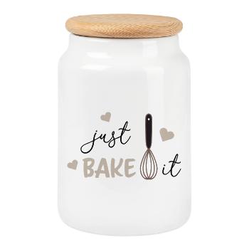 Juste la cuire drôle, Baking Lover, Kitchen Tee - Boîte à biscuits avec couvercle en bois - blanc - Devant