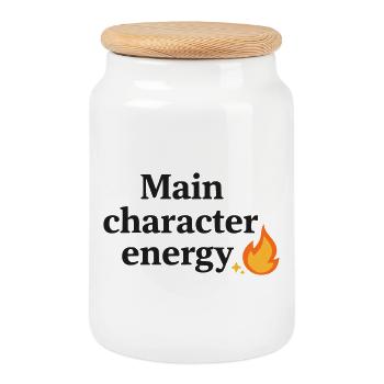 Main Character Energy with Flame - Cookie Jar with Wooden Lid - white - Front