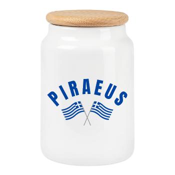 Emblème des Vagues du port du Pirée - Boîte à biscuits avec couvercle en bois - blanc - Devant