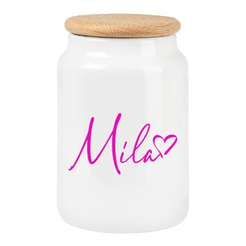 Mila Signature Neon Pink - Cookie Jar with Wooden Lid - white - Front