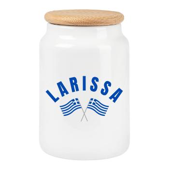 Drapeaux grecs de Larissa - Boîte à biscuits avec couvercle en bois - blanc - Devant