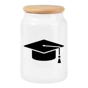 Graduation Cap Graduate Logo - Cookie Jar with Wooden Lid - white - Front