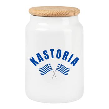 Drapeaux grecs de Kastoria - Boîte à biscuits avec couvercle en bois - blanc - Devant