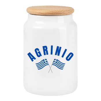 Bogen-Agrinio mit griechischen Flaggen - Keksdose mit Holzdeckel - Weiß - Vorne