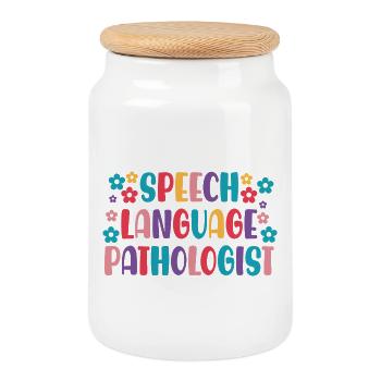 Speech Language Pathologist SLP - Cookie Jar with Wooden Lid - white - Front
