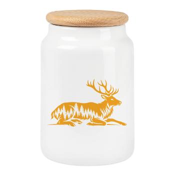 Deer - Cookie Jar with Wooden Lid - white - Front