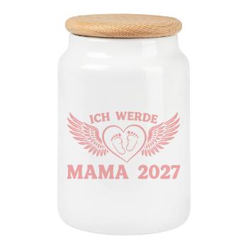 Ich werde Mama 2027 – Stolze werdende Mutter - Keksdose mit Holzdeckel - Weiß - Vorne