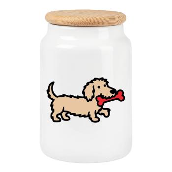 Terrier Doodle Bone Comic - Cookie Jar with Wooden Lid - white - Front