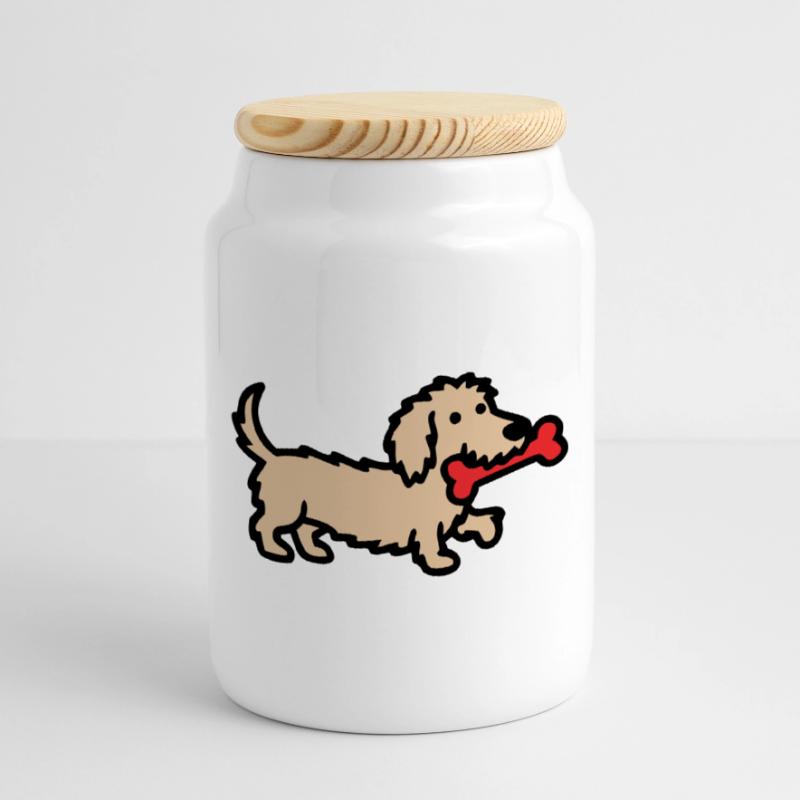 Terrier Doodle Bone Comic Cookie Jar with Wooden Lid