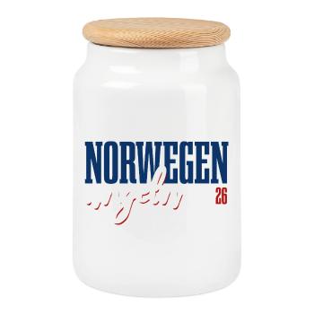 Excursion de pêche en Norvège 2026 - Cadeau de pêcheur - Boîte à biscuits avec couvercle en bois - blanc - Devant